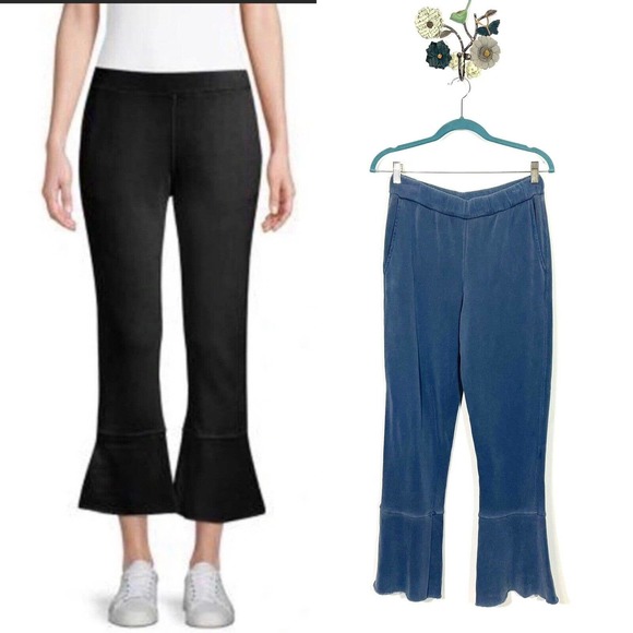 Stateside Anthro Women's Blue Terry Cropped Kick Flare Sweatpants Size Small - Picture 1 of 9